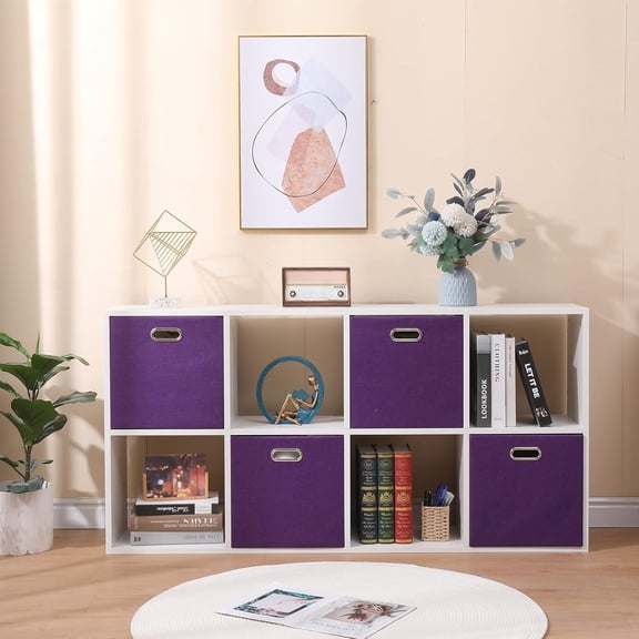 Collapsible Fabric Storage Bins Purple Set of 4 13x13 Inch Foldable Cube Storage Baskets with Handles Thick and Durable Organizer for Shelves and Bedroom