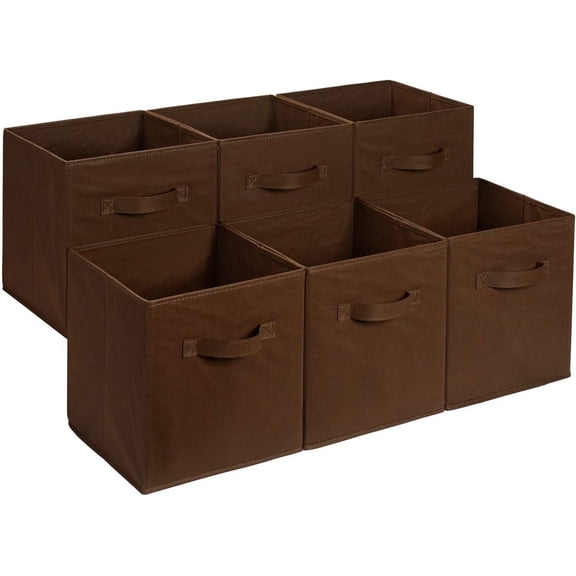 Collapsible Fabric Storage Bins with Handles, Cube Organizer for Home Organization, 13" x 13" x 13", Brown, 6-Pack