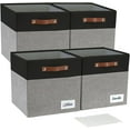 thumbnail image 1 of Collapsible Fabric Storage Cube Bins with 2 Reinforced PU Handles, Foldable Storage Organizer Baskets for Closet, Shelves, Living Room | 11"x11"x11", 4 Pack, Gray & White, 1 of 14