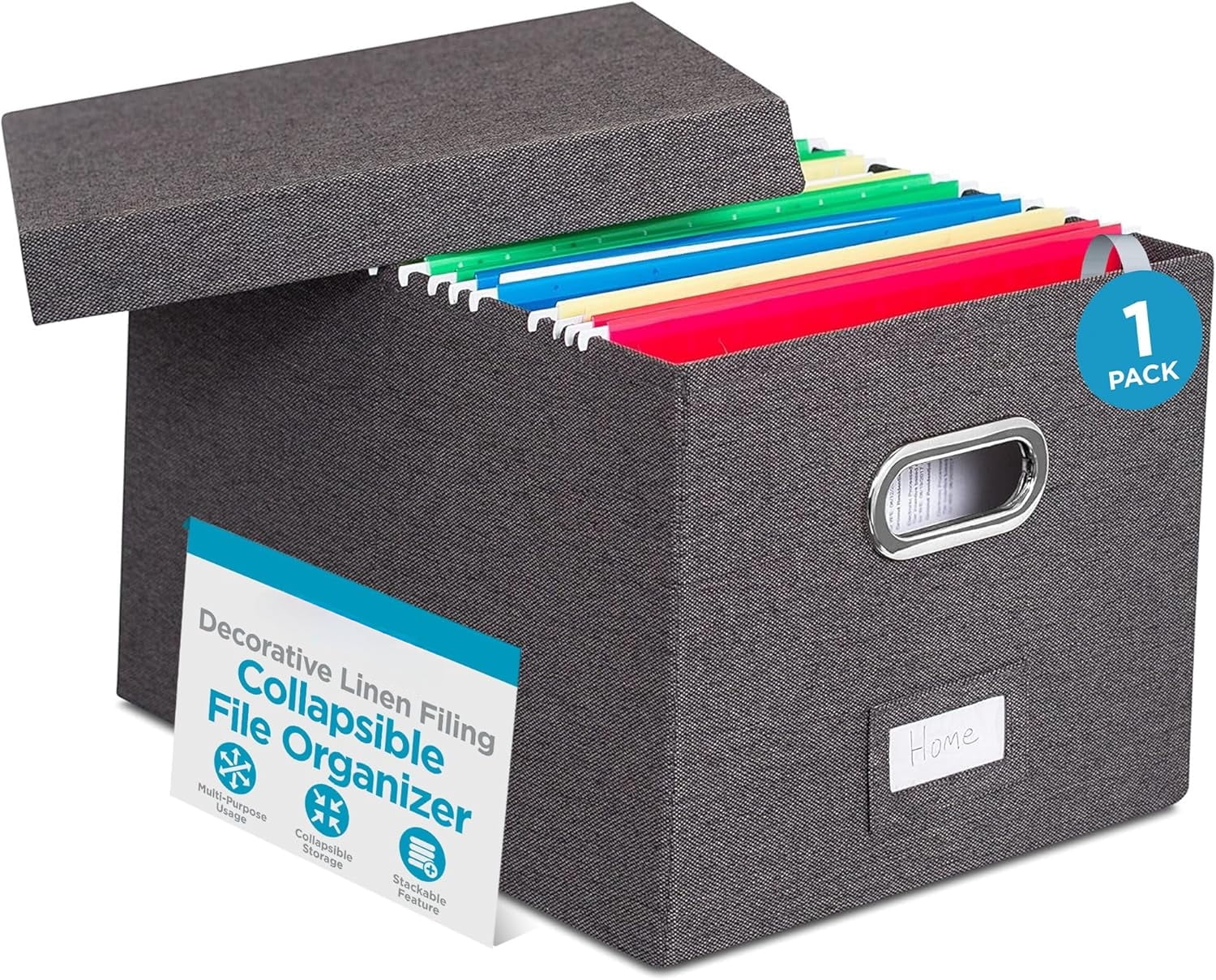 Collapsible File Box Storage Organizer with Lid - Decorative Linen ...