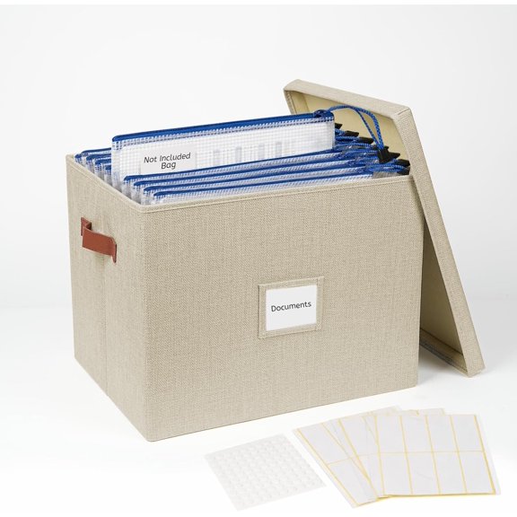 Collapsible File Storage Box with Lid - Beige