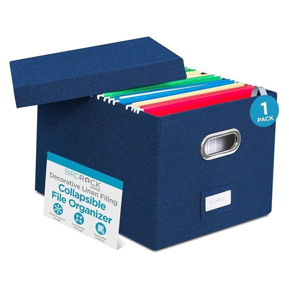 Collapsible File Storage Organizer - Decorative Linen Filing & Storage Office Box - Letter/Legal - Navy - 1 Pack