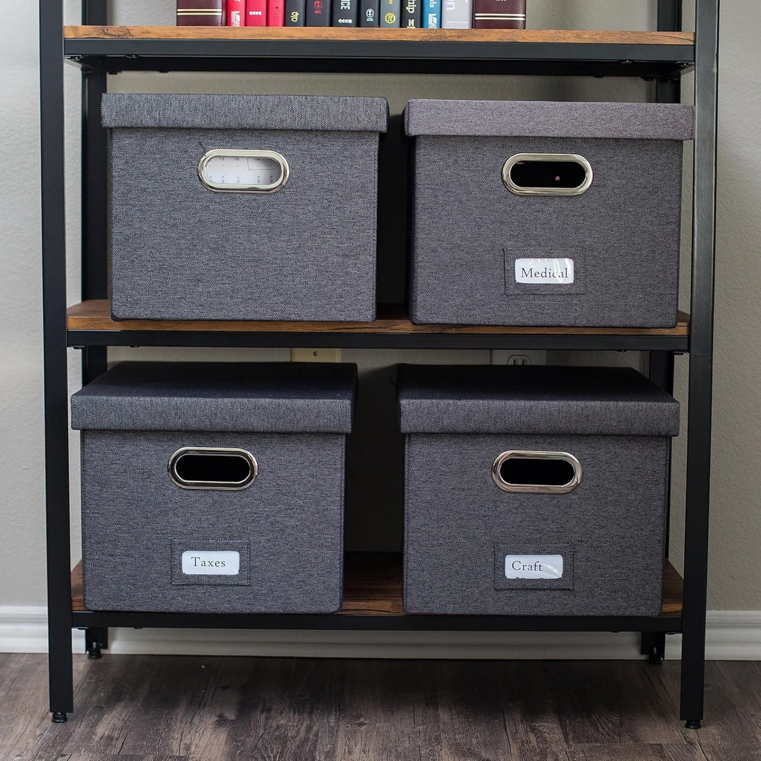 Collapsible File Storage Organizer with Lid - Decorative Linen Filing ...