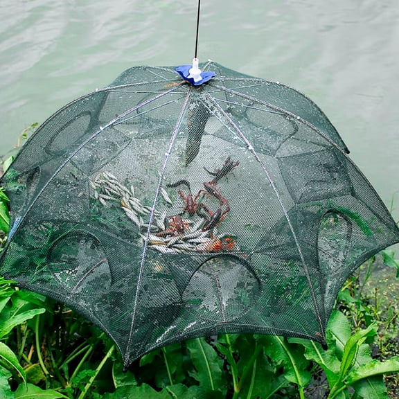 Fishing Bait Trap TeqHome Foldable Fish Minnow Crab Crayfish Crawdad Shrimp Net Trap Cast Net Dip Cage 8 Hole Automatic Contraction