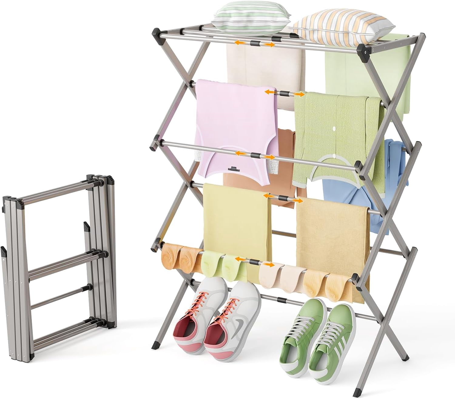 Free Standing Wardrobe Racks Collapsible Floor Drying Rack - Free Standing Accordion Laundry Dryer ...