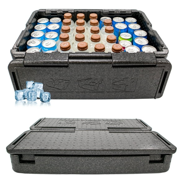 Collapsible Foam Cooler Chest Chill Box - X Large 10 x 24 x 16" - Insulated, Foldable, Portable, Lightweight, Iceless & Waterproof - Cold Or Hot Thermocooler Black X Large (64 Liters)