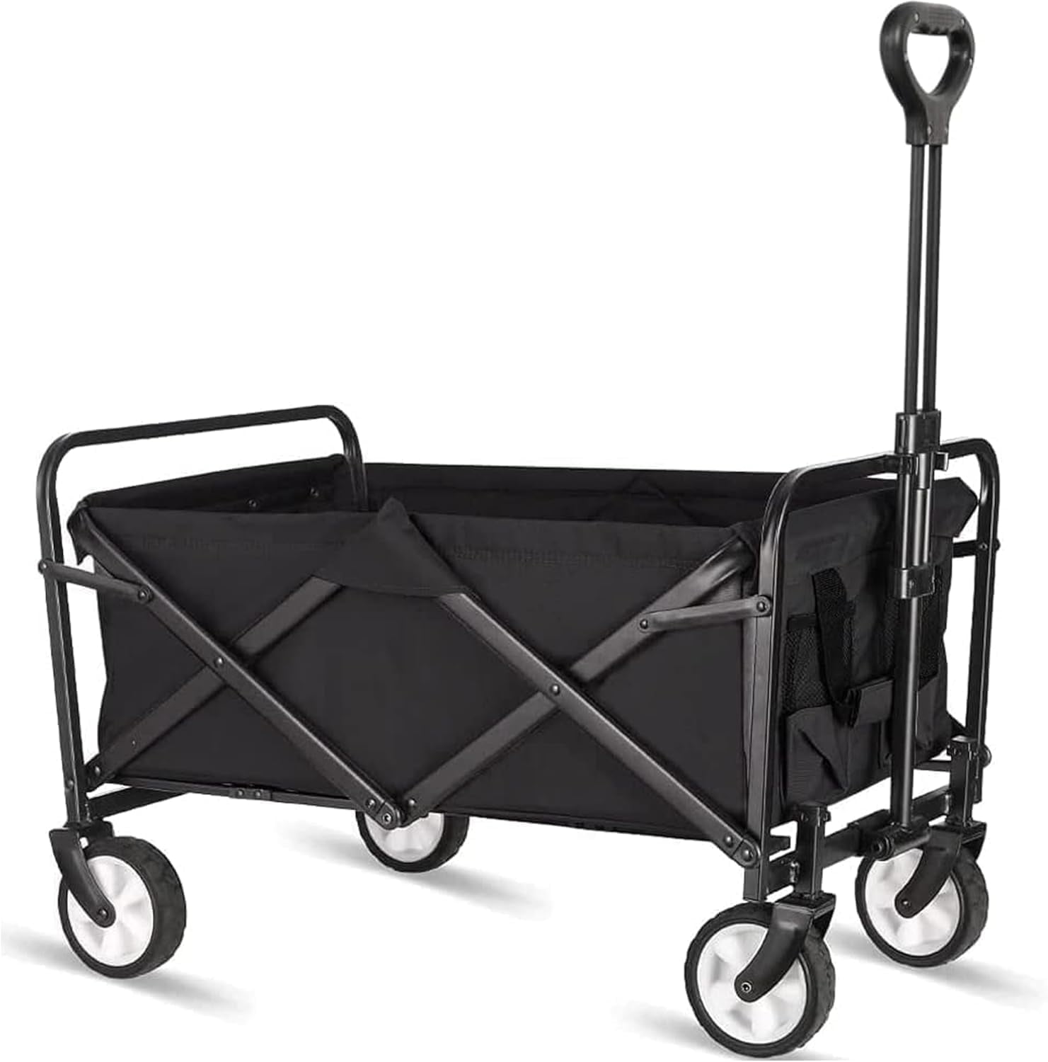 Collapsible Foldable Wagon, Beach Cart Large Capacity, Heavy Duty Folding, Collapsible Wagon for Sports, Shopping, Camping (Black)