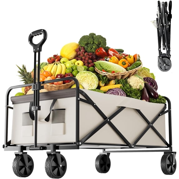 Collapsible Foldable Wagon, Beach Wagon Cart Heavy Duty with Wheels Foldable, Utility Folding Grocery Wagon for Camping Sports Outdoor Activities, Shopping(Black)
