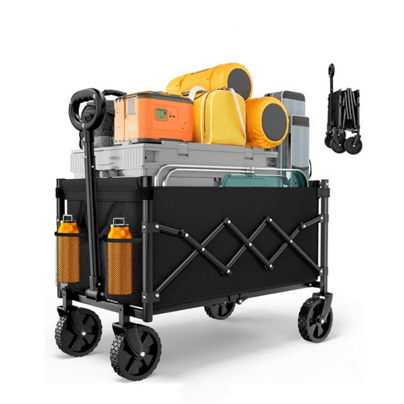 Collapsible Foldable Wagon Cart | 220lbs Weight Capacity | Lightweight & Portable Folding Utility Grocery Shopping Cart with Wheels for Shopping, Sports, Camping, Beach and Garden, Black
