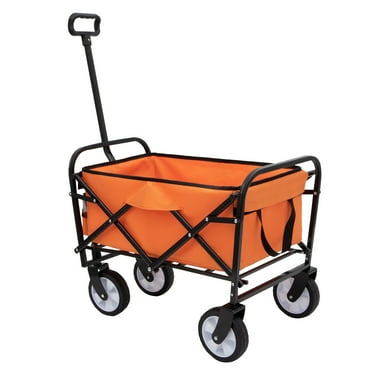 Collapsible Foldable Wagon Cart Beach Wagon Heavy Duty Utility Cart Utility Wagon Grocery Cart for for Camping Shopping Sports Gardeing Fishing Supports 225lbs All-Terrain Wheels orange