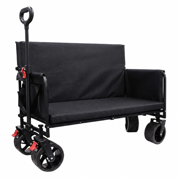 Collapsible Foldable Wagon Cart With Big Wheels And Tabletop, Heavy Duty Large Capacity Utility Grocery Cart For Beach Camping Sand Garden Shopping, Outdoor Style, Black