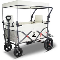 Collapsible Foldable Wagon Cart with Quick-Release Wheels & 2 Seats - Heavy-Duty Utility Wagon 265LBS Capacity for Camping, Garden, Shopping (Beige)