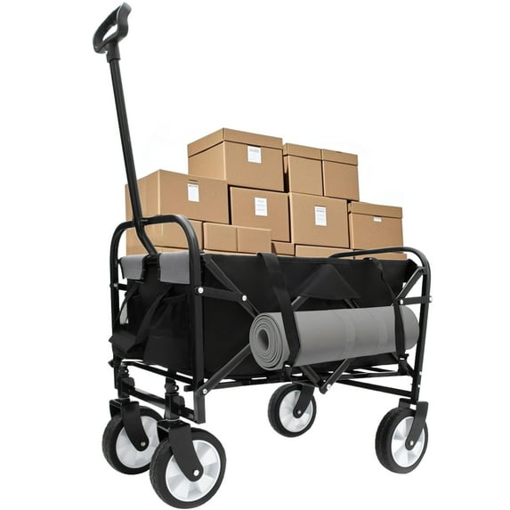 Collapsible Foldable Wagon Cart with Strapping, Utility Beach Wagon Cart Wagon Grocery Cart for Camping Shopping