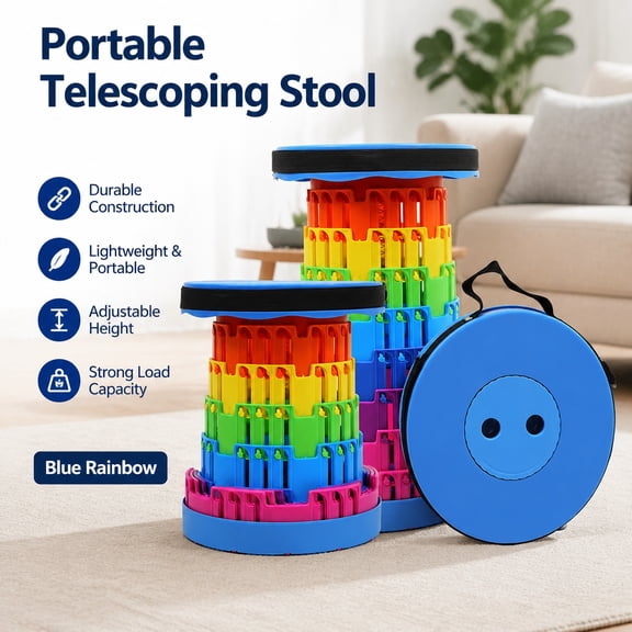 Collapsible Folding Camping Stool, Portable Telescoping Compact Chair, Lightweight Retractable Seat or Foot Rest for Travel, Outdoor, Parties, Queues