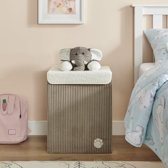 Collapsible Folding Corduroy Kids Plush Laundry Hamper Toy Storage - Gray Elephant