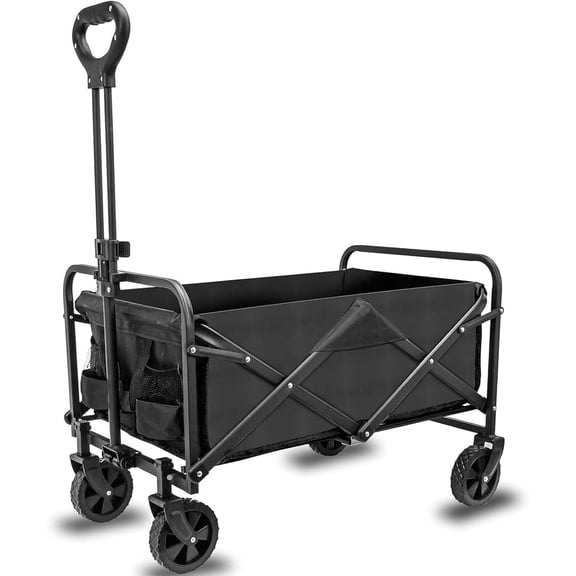 Collapsible Folding Garden Cart with Brake, Outdoor Camping Wagon with 360 Degree Swivel Wheels and Adjustable Handle, Park Utility Picnic Camping Cart, Black (5in-s)