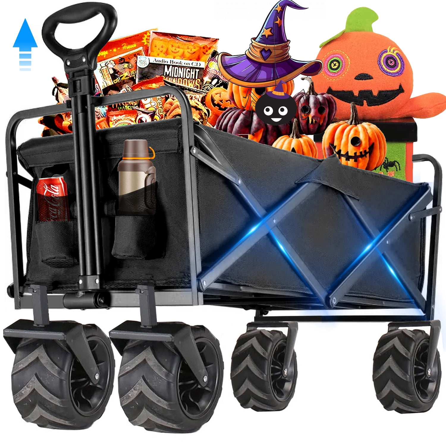 Collapsible Folding Wagon Cart, Heavy Duty Foldable Wagon Cart, 350 LBS Large Capacity Garden Wagon Cart with All-Terrain Wheels,Utility Cart for Grocery, Garden, Shopping, Camping, Halloween, Beach