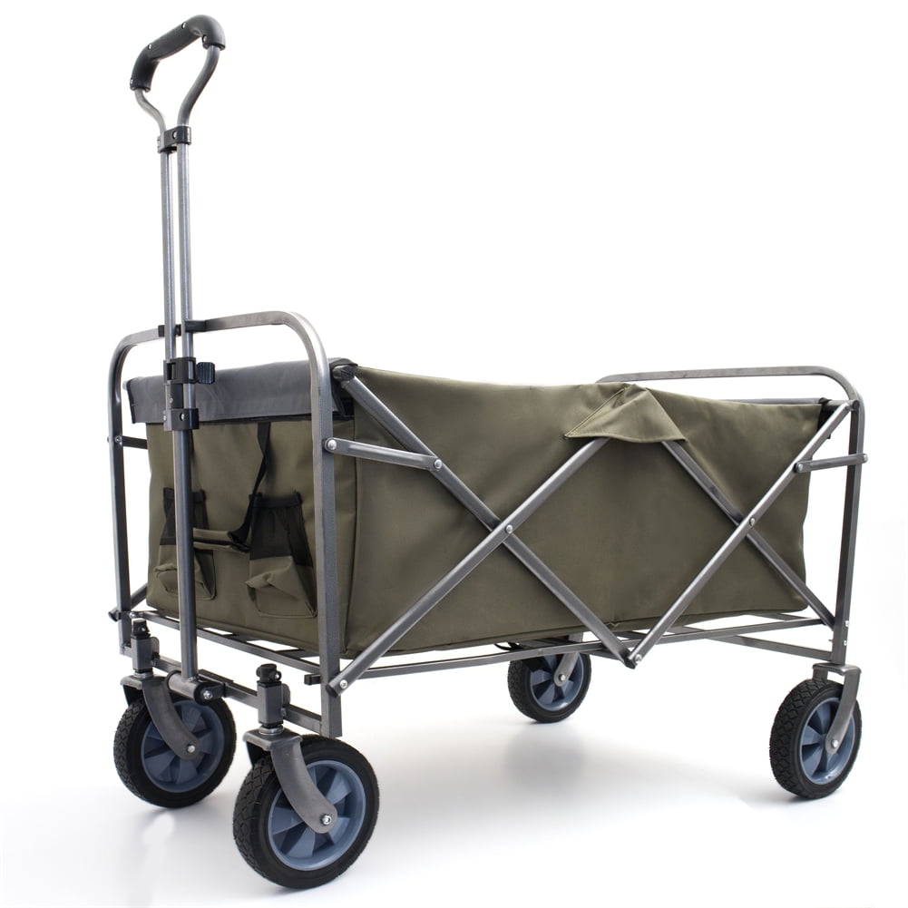 Collapsible Folding Wagon, 113 L Beach Wagon Cart With All Terrain Wheels Heavy Duty Folding Wagon Cart Max 250 Lbs With Drink Holders Sports Wagon For Camping Shopping Garden P 010538059032