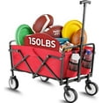 thumbnail image 1 of Collapsible Folding Wagon 150 lbs Max Load, Heavy-Duty Portable Utility Shopping Cart, Lightweight Foldable Grocery Stroller, W/360° Wheels, Carry Bag, for Camping, Beach, Garden, Sports (Red), 1 of 18