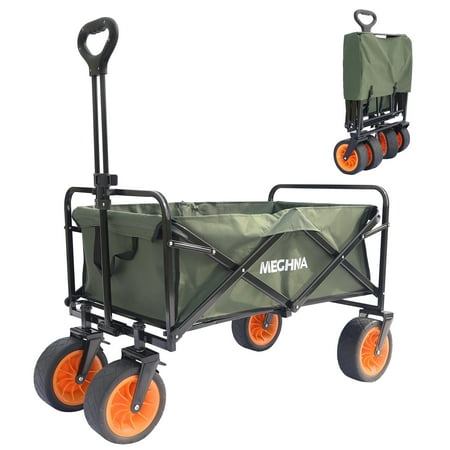 Collapsible Folding Wagon with 330Lbs Capacity, Heavy Duty Outdoor Utility Wagon Cart with Wheels, Foldable Grocery Wagon for Sports, Camping, Garden and Shopping, Army green