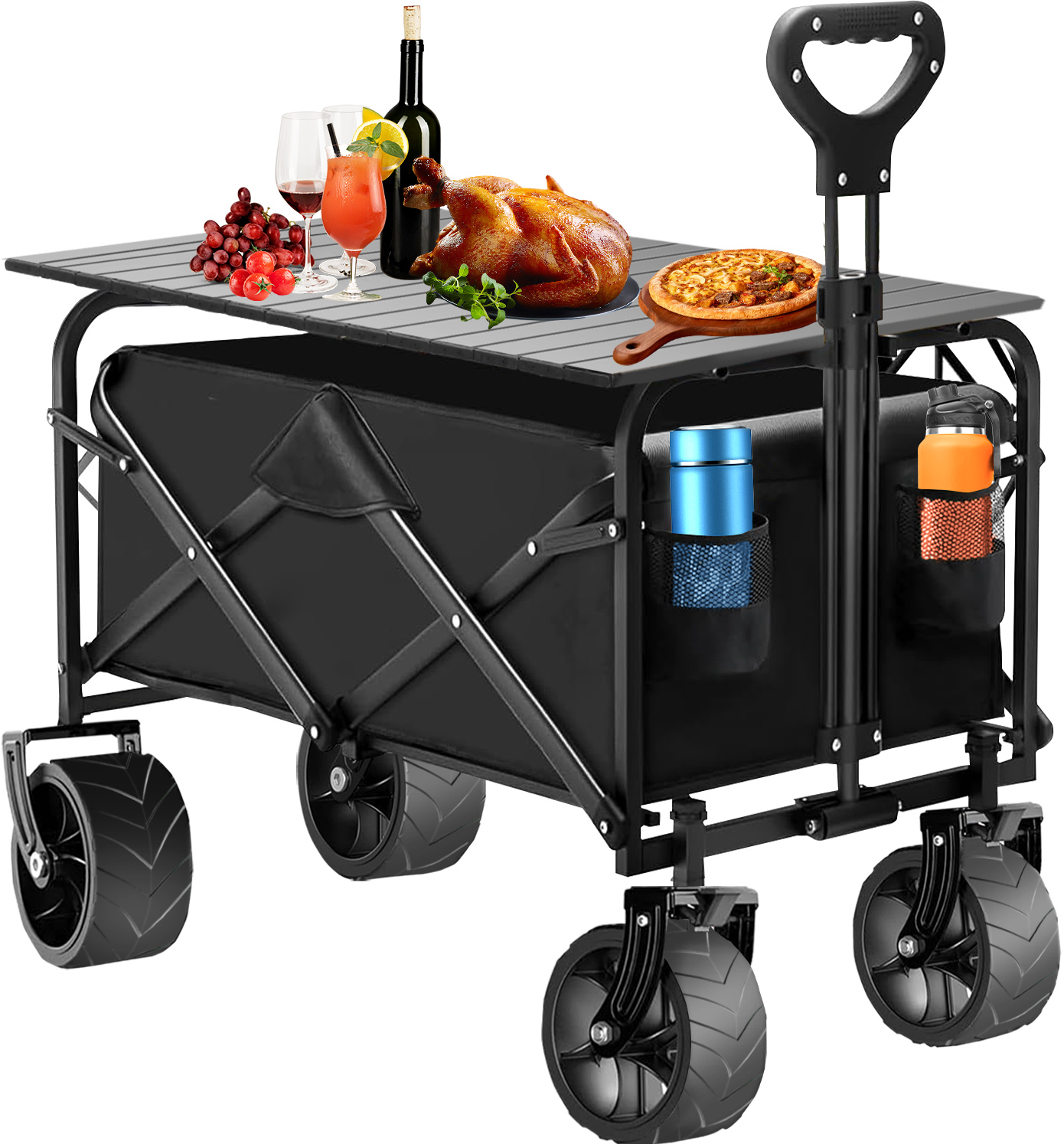 Red Wagon, Grocery Wagon Cart on Wheels, Wagons Carts Foldable Small