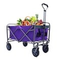 thumbnail image 1 of Collapsible Folding Wagon Cart, Beach Trolley Foldable Cart  with Adjustable Handle, Heavy Duty 150 LBS Capacity Utility for Grocery Outdoor Garden Shopping Fishing, Purple, 1 of 5