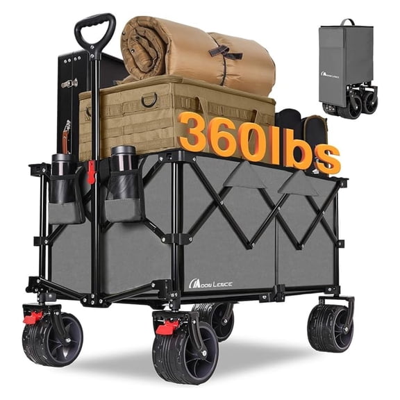 Collapsible Folding Wagon Cart Heavy Duty Folding Garden Portable Hand Cart with All- Beach Wheels, Adjustable Handle (Grey)