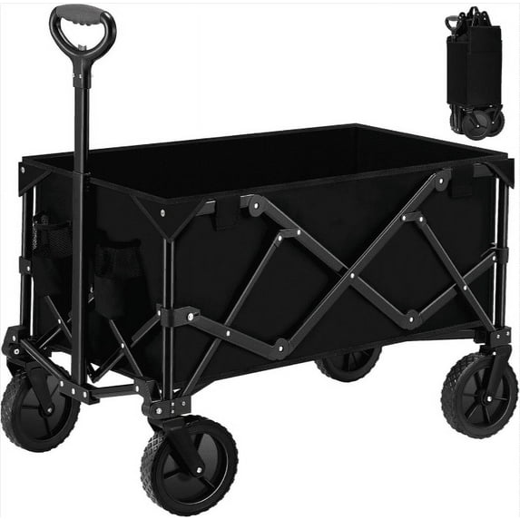 Collapsible Folding Wagon Cart,Heavy Duty Garden Cart with All Terrain Wheels,Portable Large Capacity Utility Wagon Cart for Camping Fishing Sports Shopping, Black