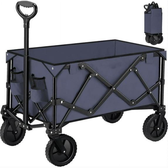 Collapsible Folding Wagon Cart,Heavy Duty Garden Cart with All Terrain Wheels,Portable Large Capacity Utility Wagon Cart for Camping Fishing Sports Shopping, Black