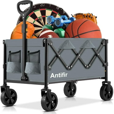 Collapsible Folding Wagon Cart, Portable Garden Wagon Cart All Terrain with Large Capacity, Heavy Duty Foldable Utility Wagon Cart for Groceries, Sports, Shopping, Camping Outdoor, Grey