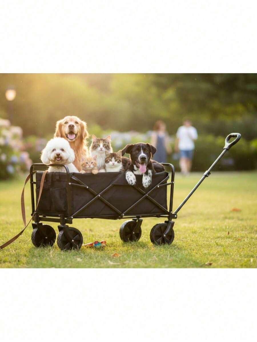 Collapsible Folding Wagon Cart, Track And Field Equipment Transporter Large Capacity Camping Wagon, All-Terrain Foldable Pet Stroller, Heavy-Duty Utility Wagon Cart For Grocery, Outdoor, Beach