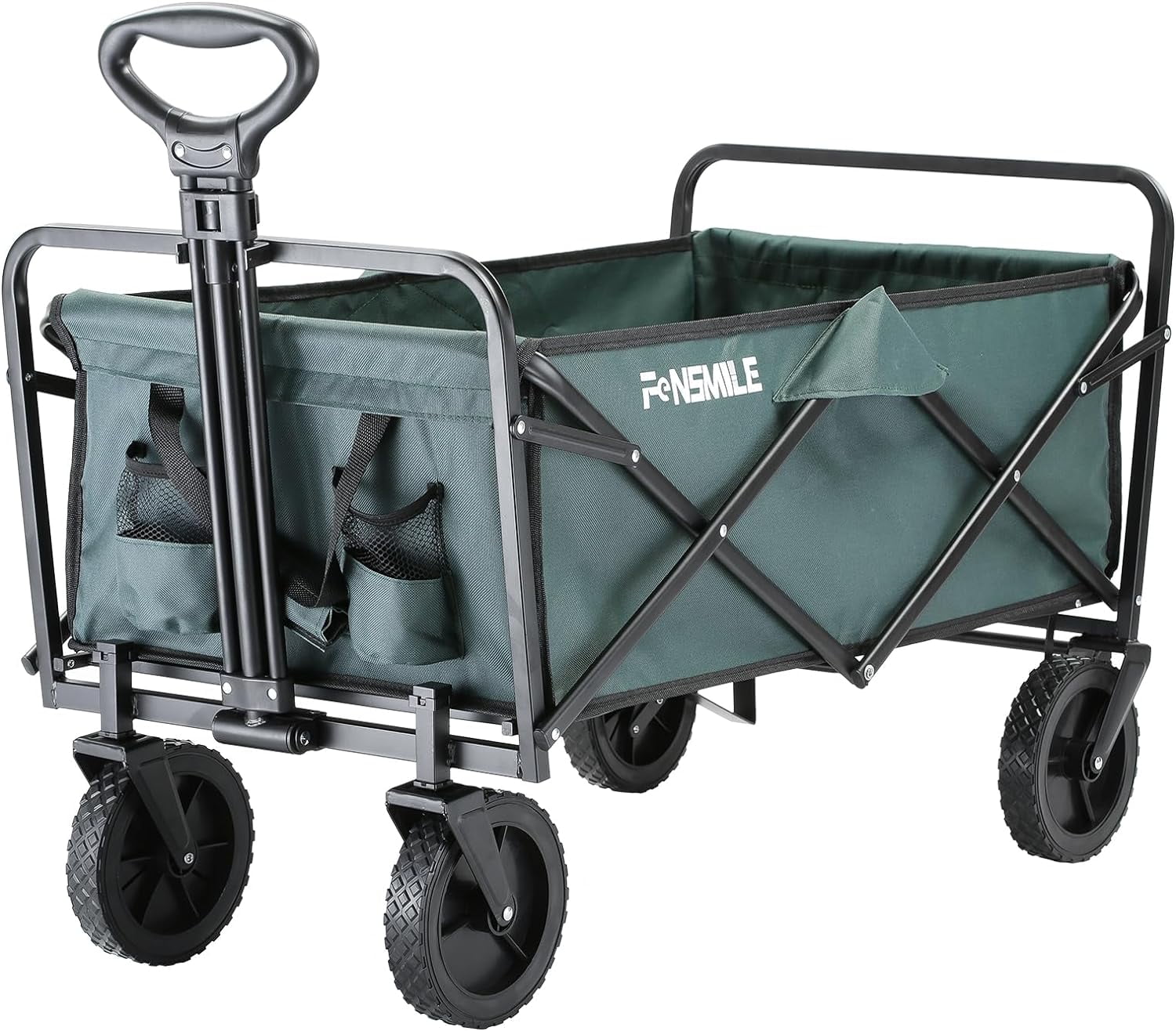 Collapsible Folding Wagon, Foldable Utility Cart for Outdoor Camping, Grocery, Sports, Beach - All Terrain Heavy Duty 220Lbs Capacity