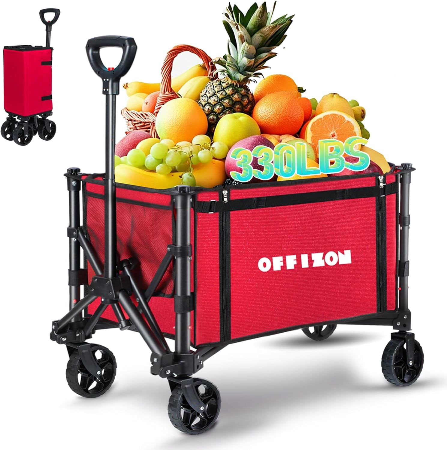 Cart Color:red Collapsible Folding Wagon, Heavy Duty Collapsible Wagon Cart, Foldable ...