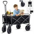 thumbnail image 1 of Collapsible Folding Wagon, Linor Beach Wagon Cart with 242lbs Capacity, Outdoor Utility Wagon Heavy Duty Foldable with Big Wheels, 2 Drink Holders for Sand, Garden, Camping, Shopping, Groceries, Black, 1 of 7