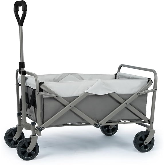 Collapsible Folding Wagon,Wagon Cart Heavy Duty Foldable Garden Outdoor Park Utility Wagon Picnic Camping Cart 5“ Solid Rubber Wheels with Bottle Holders (Moka Gery)