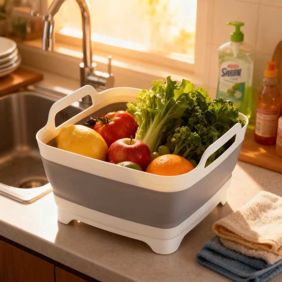 Collapsible Folding Wash Basin with Drain Plug, 9L 2.4 Gallon Portable Sink for Camping RV Dishwashing