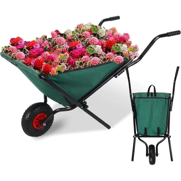 Collapsible Folding Wheelbarrow 176 lbs Capacity, Lightweight Garden Cart with 10" Pneumatic Tire