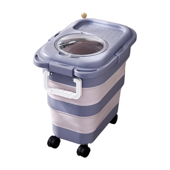 Collapsible Food Storage Container with Wheels Large Capacity Airtight Bin for Kitchen Pantry Rice Flour Pet Food Organization Moisture Resistant Design
