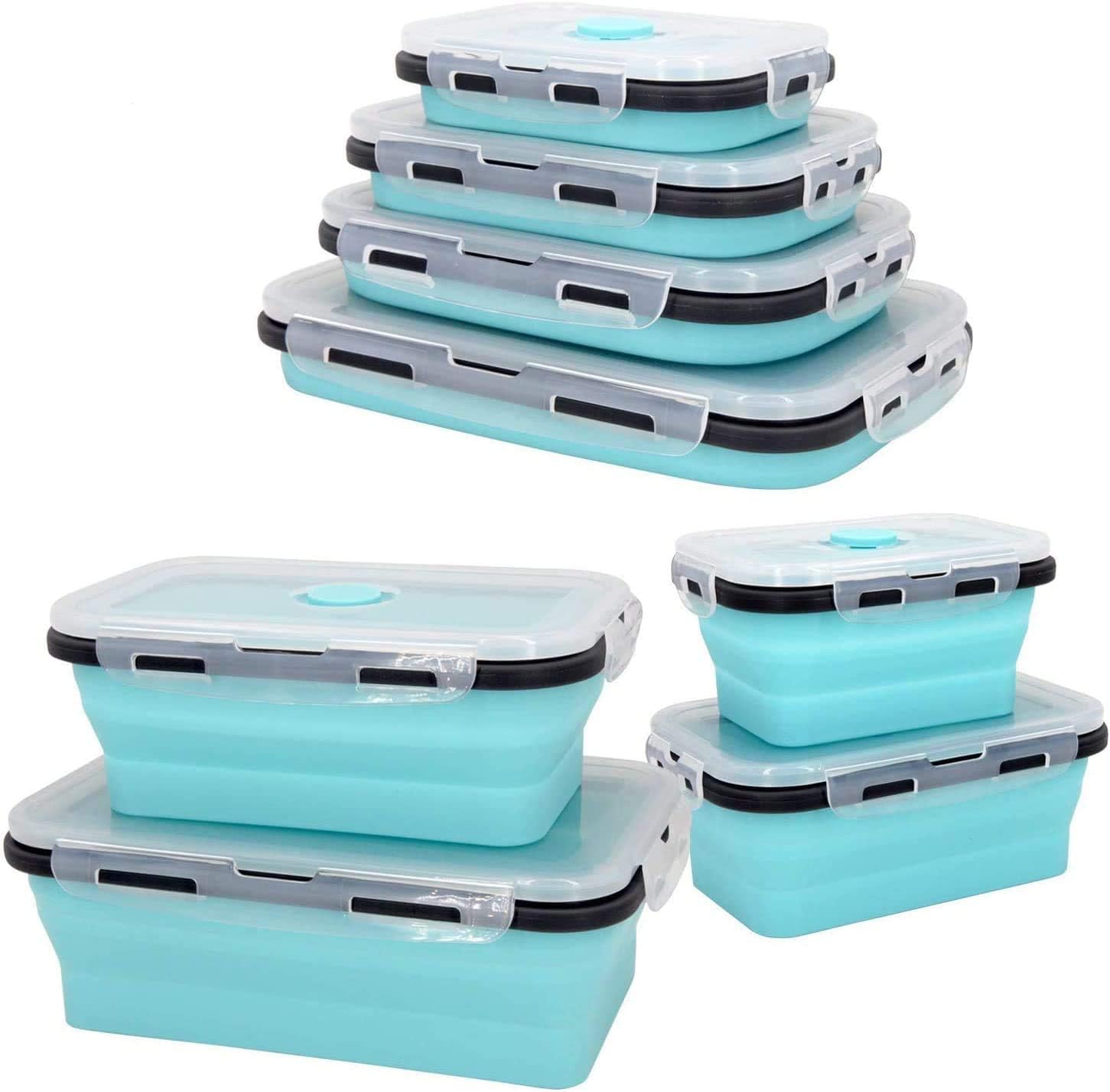 Collapsible Food Storage Containers 4 Pack, Silicone Leakproof Lids for ...