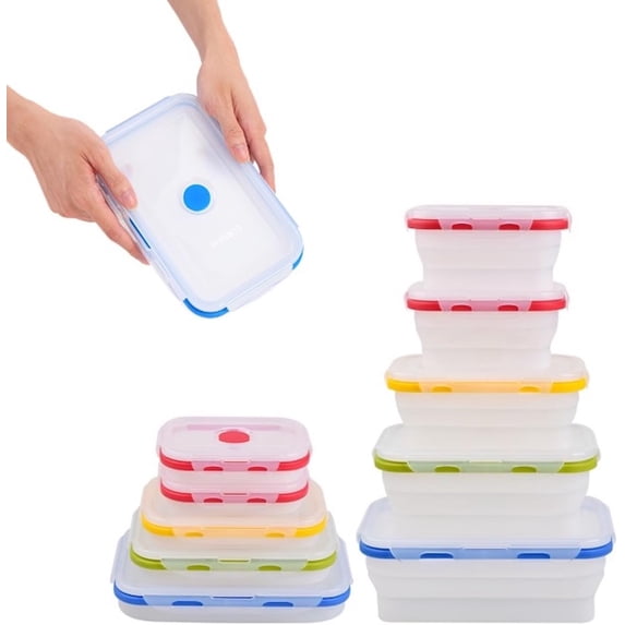 Collapsible Food Storage Containers, 5 Piece, 12-40 oz | Silicone ...