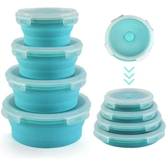 Collapsible Food Storage Containers, Collapsible Bowls with Lids for Camping Kitchen Stuff, RV Accessories for Inside Storage and Organization Camper Must Haves, Space Saving Silicone Bowls