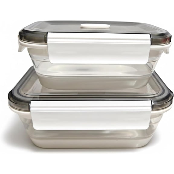 Collapsible Food Storage Containers with Lids Set of 2, Silicone Meal Prep Containers, Foldable Stackable Lunch Box, BPA Free Microwave Freezer Dishwasher Safe, Space Saving Kitchen Camping RV