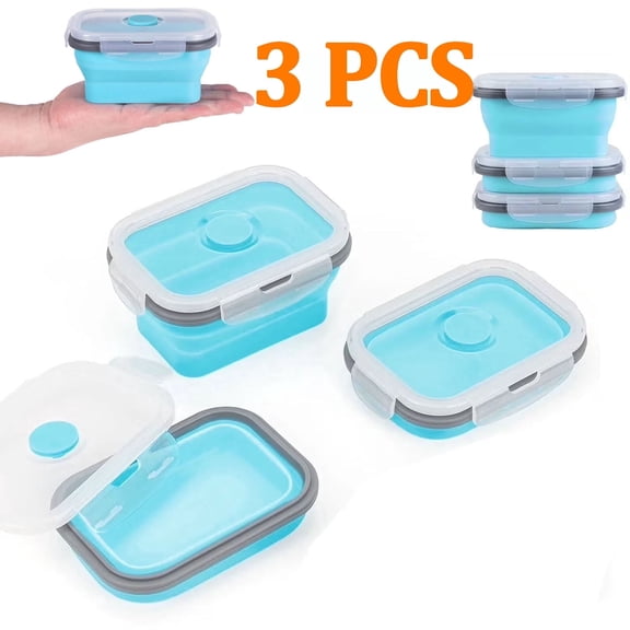 OFEFE 3 Packs Collapsible Food Storage Containers with Lids & Vent 11.8 oz,Collapsible bowl with lids,Kitchen Stacking Silicone Collapsible (Blue)