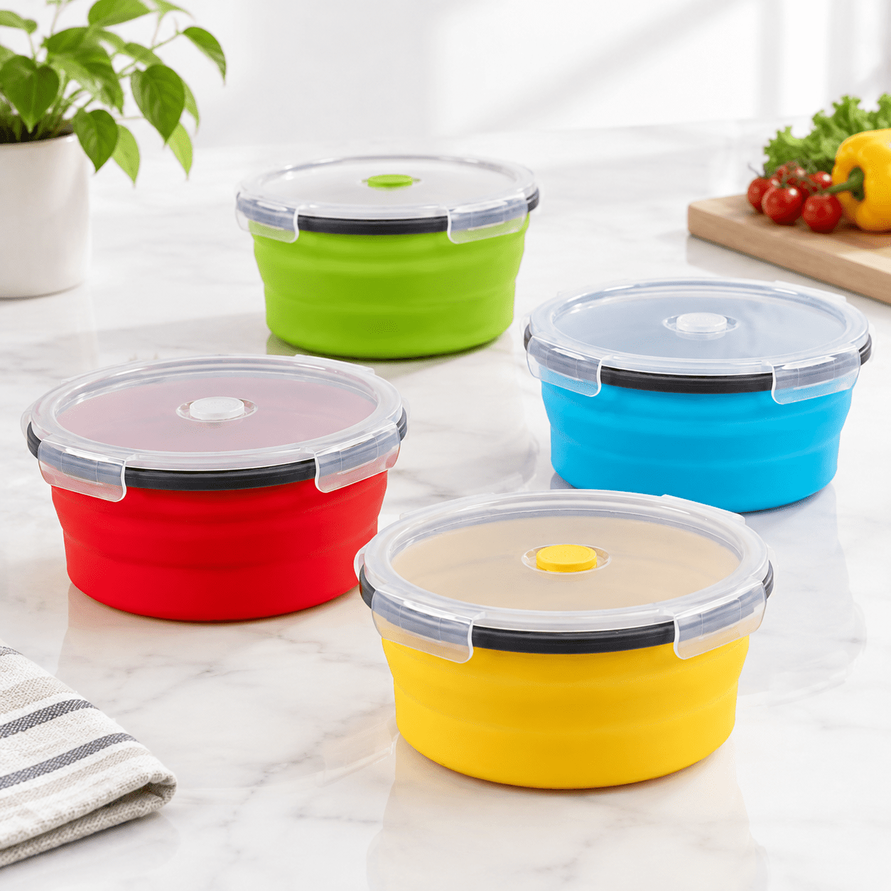 Collapsible Food Storcontainers With Airtight Lid 40.5 Oz Kitchen ...