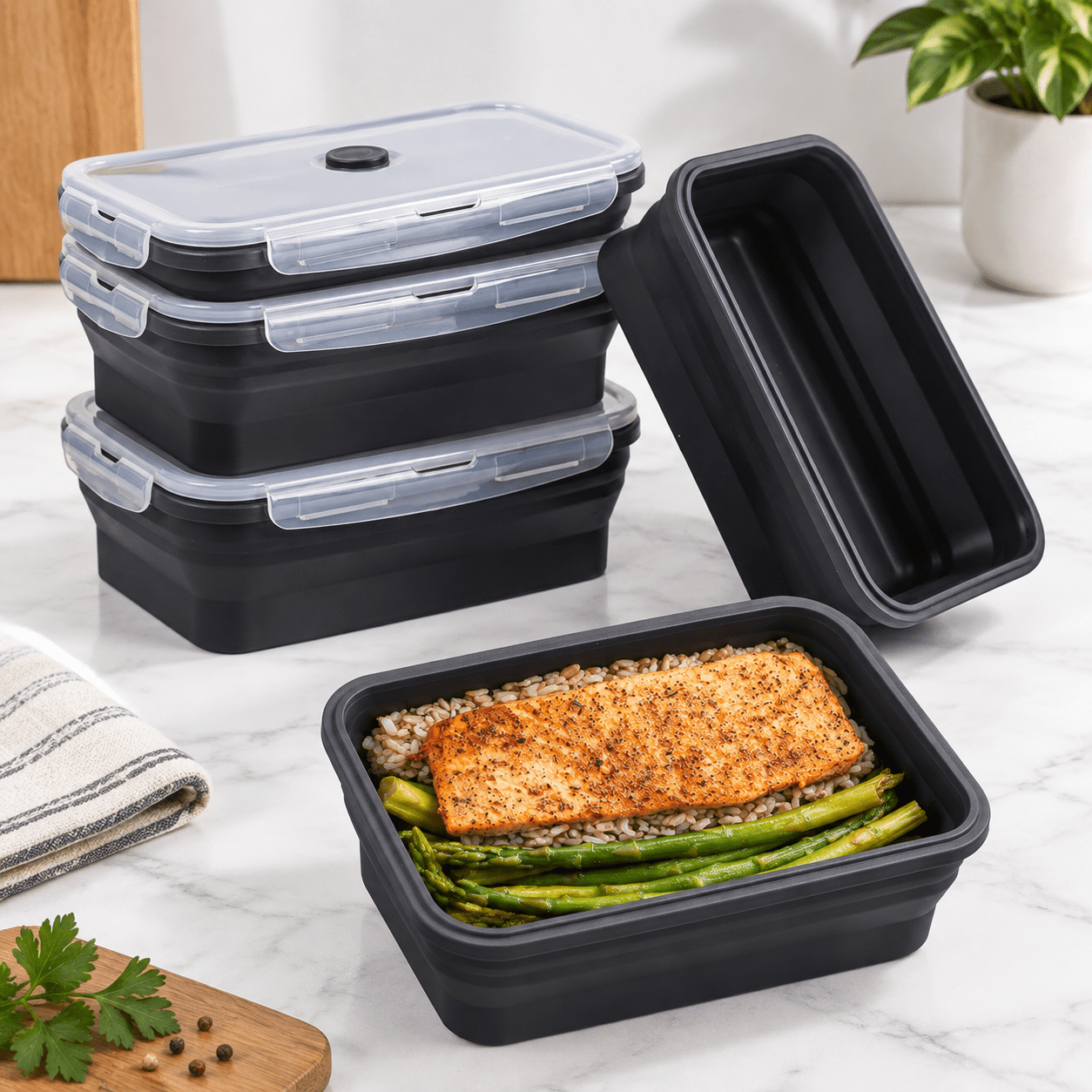 Collapsible Food Storcontainers With Lids 4 Pack 40 Oz Silicone 1 ...