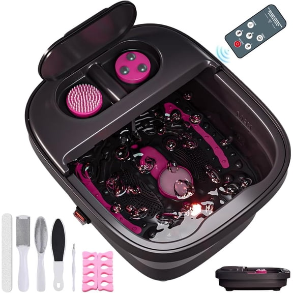 Collapsible Foot Bath, Foot Bath with Heat, , Remote Control, Temperature Control, 3 Pedicure Attachments, Soaking Tub for