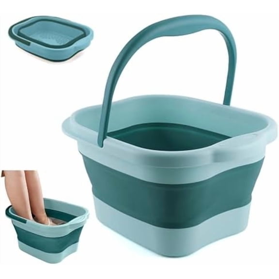 Collapsible Foot Bath Soak Tub with Handle, Plastic Foldable Feet Spa Soaking Basin Bucket with Massager Acupoint for Washing, Pedicure Foot Care Bathtub Bowl Tools for Pain Relief, Green
