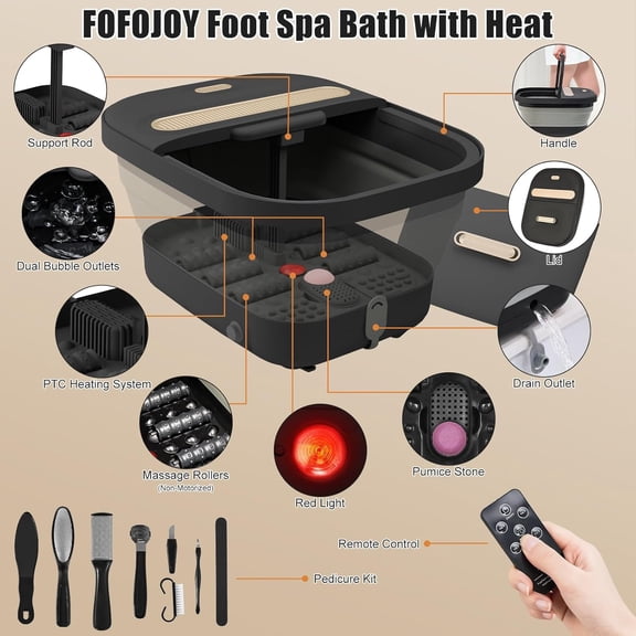 Collapsible Foot Spa Bath with Heat, Bubble Jets & Massage Rollers for Relaxation