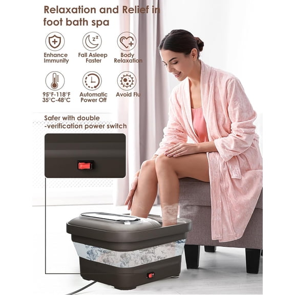 Collapsible Foot Spa with Heat, Bubble and Temp Control, Foot Bath Massager with XL Touch Screen and Massage Rollers, Foot Soaking Tub, Pedicure Foot spa for Stress  ()