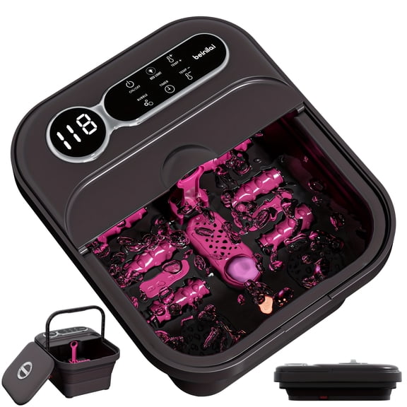 Collapsible Foot Spa Massager with Heater & Temp Control - 6 Massage Rollers, Bubbles, Vibration & Red Light Foot Bath Bowl, Foot Soak for Relaxation - Best Mother’s Day Gift